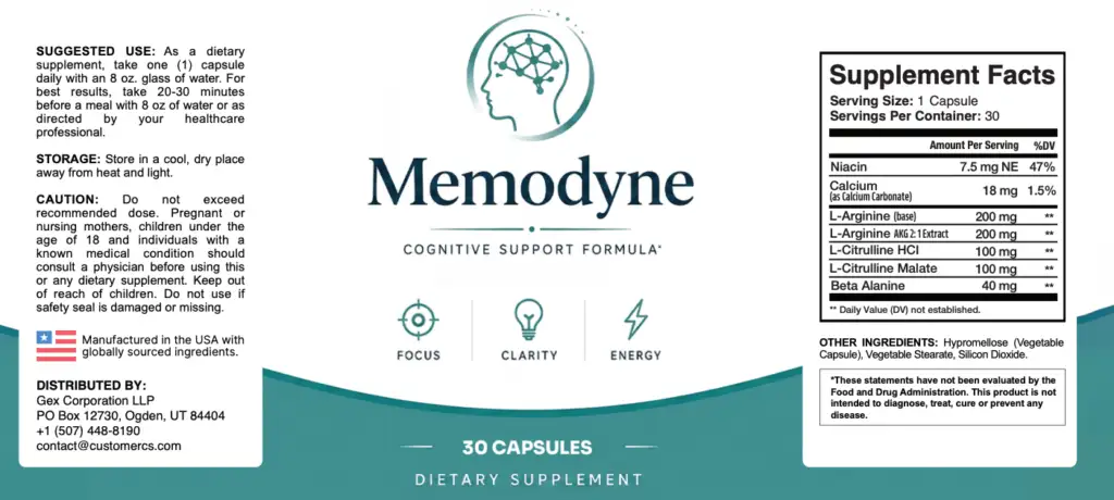 Memodyne product label and details